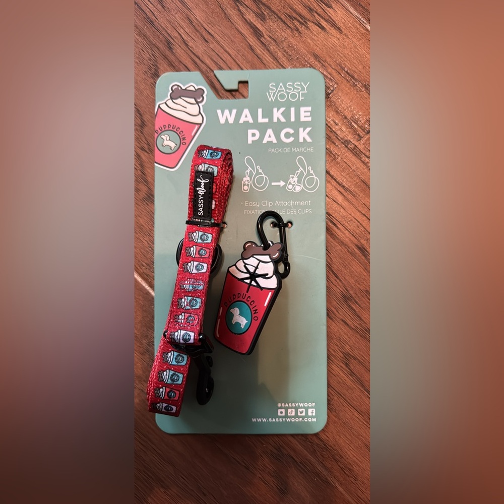 Red and Black Dog Collar Leash and clip set